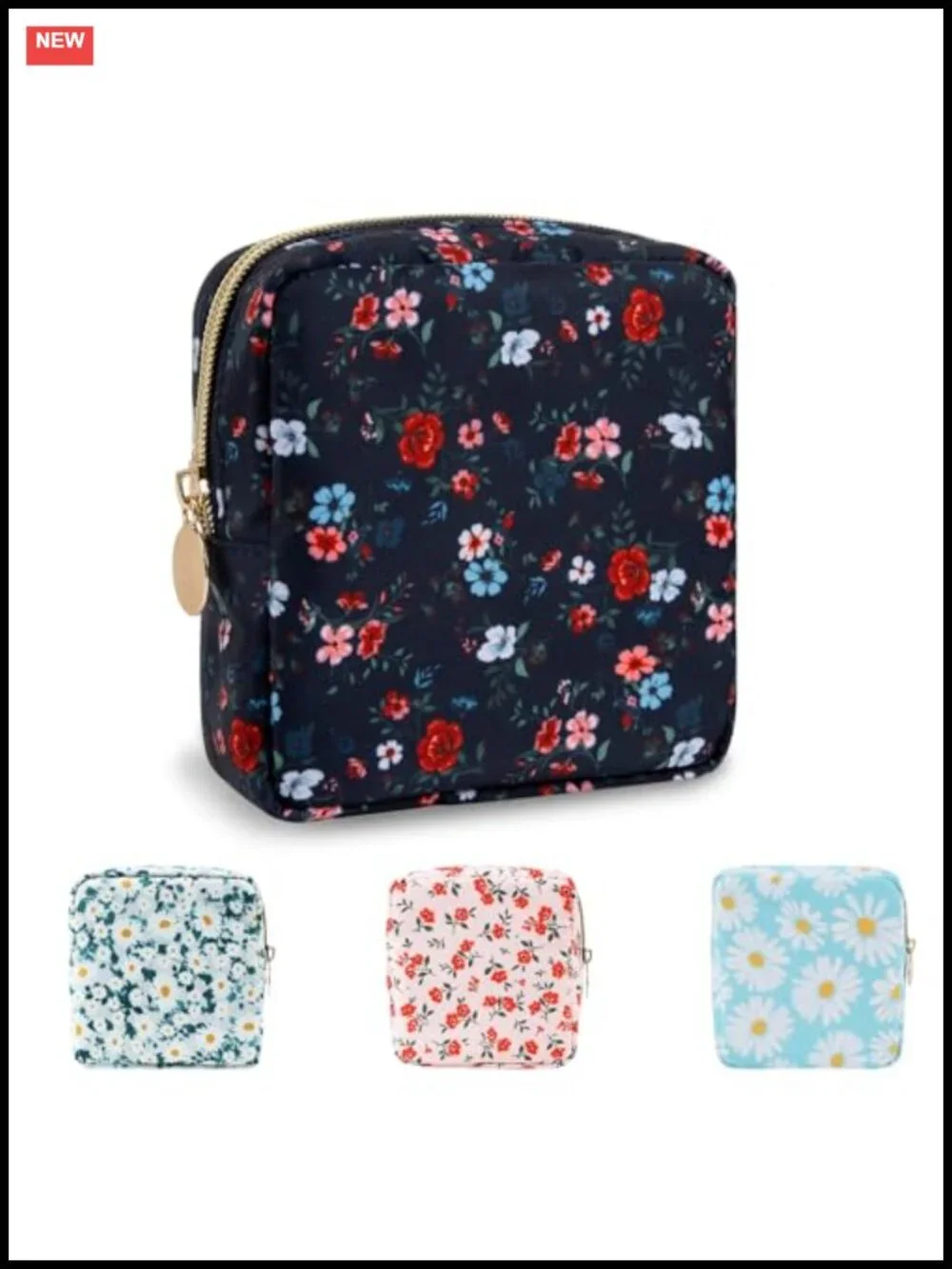 Waterproof Floral Makeup Bag Nylon Cosmetic Travel Pouch Organizer Cute Zipper